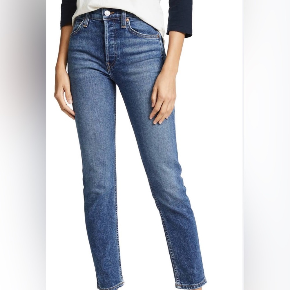 Re/Done High Rise Comfort Stretch Ankle Crop Jeans in Worn Indigo Size 29